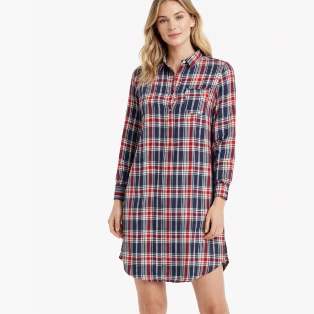 LEVI'S Classic Red Blue Plaid Cotton Button Down Shirt Dress Size Small